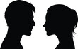 © FEROZA - Black Silhouettes of a Man and Woman Facing Each Other on a White Background