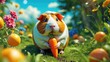 © AkuAku - A humorous fat guinea pig holding a carrot during the summer.