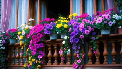 Wall Mural - traditional flowered balcony. colorful blooms adorning the balcony. mixture of flowers and hues.