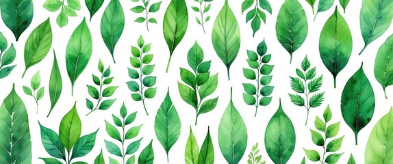 Wall Mural - watercolor floral collection. set of illustrations featuring green wild leaves. botanic illustration