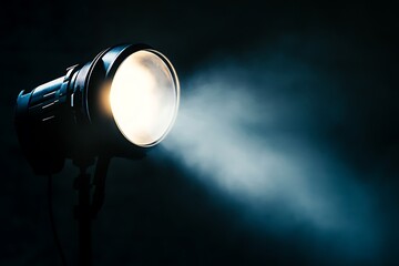 Wall Mural - bright spotlight beam cutting through dark smoke.