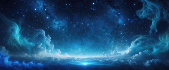 Wall Mural - view of the universe showcasing stars and stunning colorful deep blue darkness.