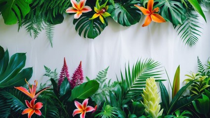 Wall Mural - various tropical plants arranged on a white background.