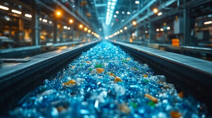 Aufkleber - A busy warehouse utilizes advanced technology for sorting and processing recyclable materials, highlighting the importance of sustainability in logistics and inventory management.