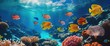 © AkuAku - Tropical sea underwater fish on coral reef. Colorful marine panorama landscape of aquarium wildlife for snorkeling and diving.