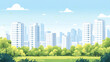 © 자인 김 - a minimalist hand-drawn illustration of a cityscape under a clear blue sky