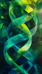 Wall Mural - abstract representation of a dna double helix in vibrant green and blue tones -