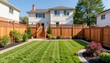 © Rafail - Modern townhouse backyard garden with wooden fence, peaceful retreat
