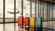 © esp2k - A row of suitcases are lined up in front of a large airplane