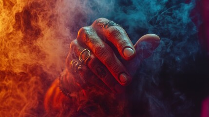 Wall Mural - a mesmerizing hand emerges from vibrant smoke. this image captures the essence of artistry. the play