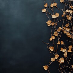 Aufkleber - Elegant Autumn: Golden Leaves and Branches on a Deep Blue-Gray Backdrop, Perfect for Seasonal Design.