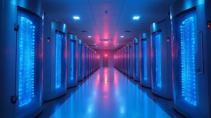 Poster - Rows of high tech temperature controlled storage units showcase sophisticated refrigeration systems for perishable inventory in a secure logistics environment.