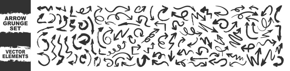 Aufkleber - Grunge arrows set isolated on transparent. Hand drawn vector arrows. Dry brushstrokes, arrows, pointers.