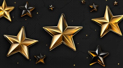 Wall Mural - glossy metallic stars in gold and black, floating against a stylish transparent background.