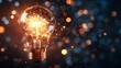 © Tharusha - Glowing light bulb with idea sparks flying out for an educational content backdrop full of inspiration