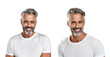 © Sarinrata - Happy Mature Man with Silver Hair and Beard on White Background