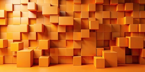 Poster - Abstract Orange Cube Wall Arrangement, Modern Geometric Background