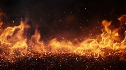 Wall Mural - realistic fire background with flowing flames and hot glowing embers, perfect for dramatic designs.
