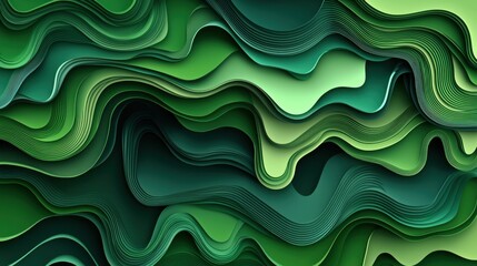 Wall Mural - smooth abstract paper-cut shapes in rich green hues, creating a minimalist and stylish nature concep