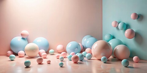 Aufkleber - Pastel-Colored Spheres Arranged in a Modern Abstract Composition Featuring a Soft, Minimalist Setting