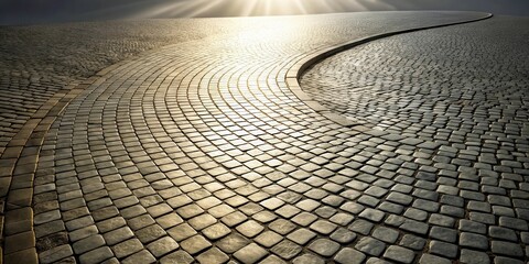 Poster - Sunlit Cobblestone Pathway Curving Towards a Bright Horizon