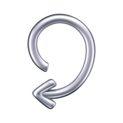 Wall Mural - 3D chrome doodle arrow in Y2K style, isolated on a dark background. Render of 3D chrome liquid curve and swirl arrow, rotating up, down, and right with a metal silver effect. 3D vector Y2K figure
