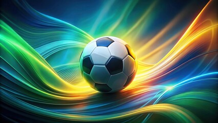 Poster - Abstract Soccer Ball on Vibrant, Flowing Energy Waves