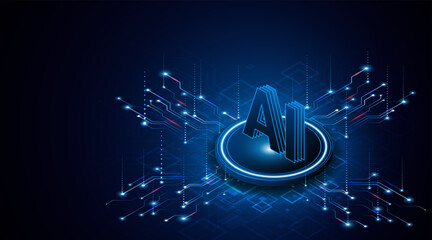 Fototapete - Digital technology of the future. AI icon or artificial intelligence symbol. Future advanced artificial intelligence technology circuit board concept	