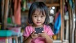 © songpol152 - Child engaged with smartphone rural home portrait photography indoor setting close-up view technology in daily life