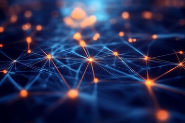 Fototapete - Abstract Network Connection Visualization of Global Data Network and Internet Technology