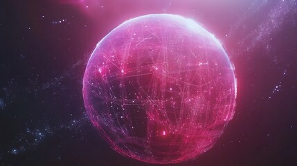 Fototapete - Abstract Pink and Purple Sphere with Network Connections in Space