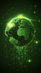 Fototapete - Global Network Digital Earth Green Technology Abstract Futuristic Illustration