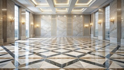 Poster - Elegant Ballroom Interior Design with Marble Flooring and Wall Decor