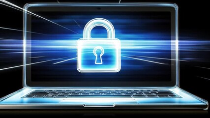 Wall Mural - secure digital lock on laptop screen illustrating cybersecurity concept with futuristic visual eleme
