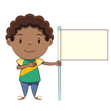 Black child Pledge of Allegiance, holding blank flag
