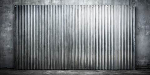 Poster - Aged corrugated metal wall against a textured concrete background