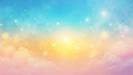 Wall Mural - dreamlike celestial landscape soft hues of pink, yellow, and blue, embellished with sparkling stardu