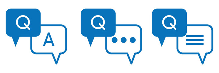Comment question line icon set. Message speech bubble Q and A, question and answer icons vector element eps 10.
