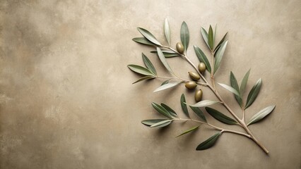 Aufkleber - Olive Branch with Ripe Olives on Neutral Background