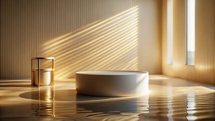 Aufkleber - Warm Minimalist Interior with Reflective Floor and Platform