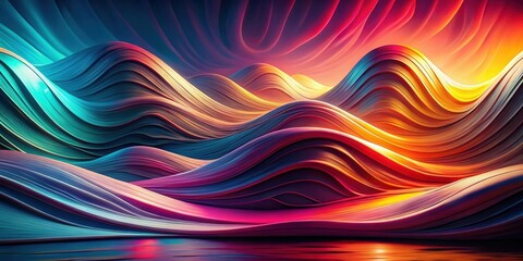 Poster - Abstract Colorful Swirling Wavescape A Vibrant Digital Landscape of Flowing Hues and Dynamic Curves