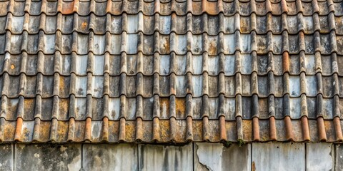 Poster - Aged Clay Roof Tiles and Weathered Wall Texture