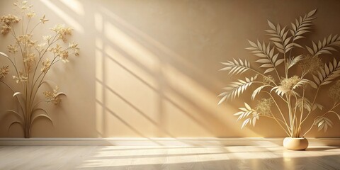 Aufkleber - Sunlit Room Interior with Beige Walls and Decorative Plants