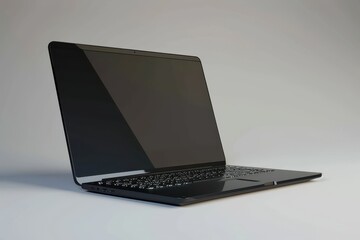 a sleek, modern laptop positioned on a neutral backdrop showcasing its design and elegance in a mini