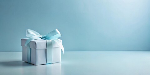 Aufkleber - A single light blue gift box with a light blue ribbon bow on a light blue surface