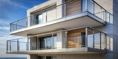 Poster - Modern apartment building with sleek balconies and cable railing system