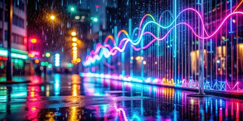 Poster - Vibrant Neon Light Display Reflecting on a Wet City Street at Night