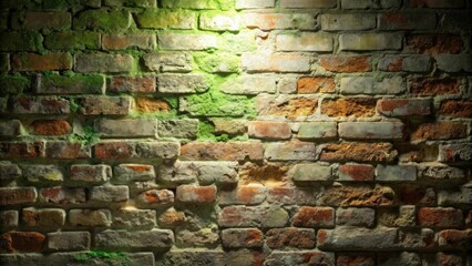 Poster - Illuminated Aged Brick Wall Texture with Green Accents