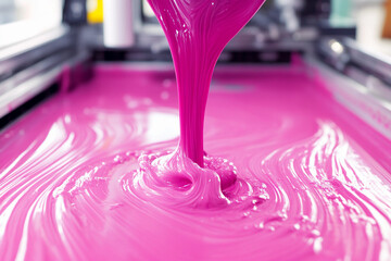 Aufkleber - Close-up of vibrant pink ink flowing in printing machine Generative AI