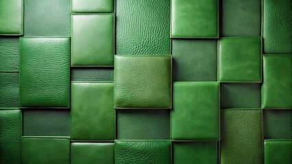 Aufkleber - Emerald Green Leather Texture Abstract Background Featuring Interlocking Squares